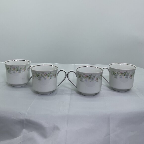 Johann Haviland Bavaria Germany Floral Coffee Tea Cups Porcelain Silver Trim 4 - Picture 4 of 6